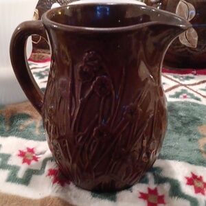 Antique Victorian Bennington Majolic Daffodill pitcher jug